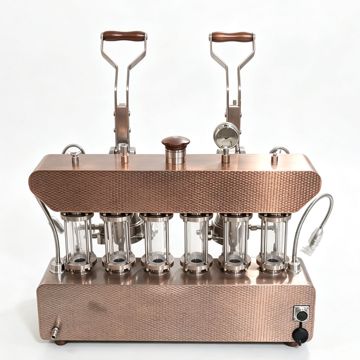 ALM KOPi 6P rose gold dual-head spring lever espresso machine rear view