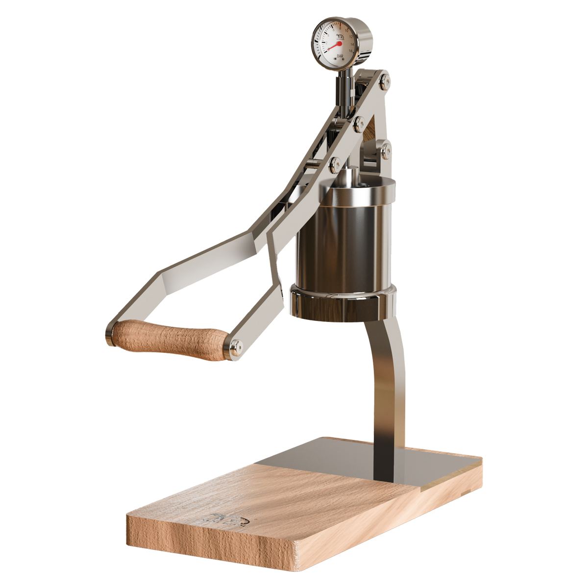 ALM KOPi 2S Professional Manual Lever Espresso Machine with Pressure Gauge - Silver & Wood