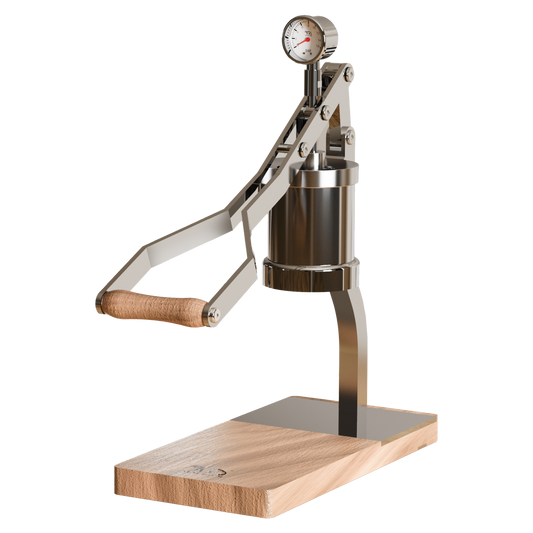 ALM KOPi 2S Professional Manual Lever Espresso Machine with Pressure Gauge - Silver & Wood