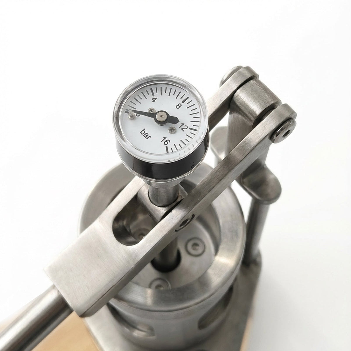 Close-up of ALM KOPi 58mm Espresso Machine Pressure Gauge for Precision Control